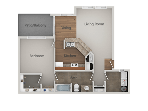 Floor plan for 1 bed, 1 bath, 782 sqft