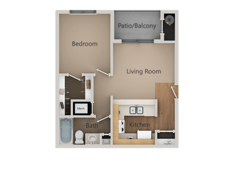 Floor plan for 1 bed, 1 bath, 500 sqft