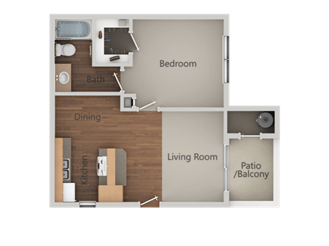 Floor plan for 1 bed, 1 bath, 545 sqft