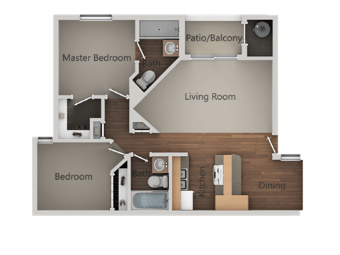 Floor plan for 2 beds, 2 baths, 926 sqft