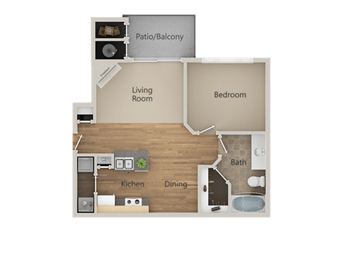 Floor plan for 1 bed, 1 bath, 715 sqft