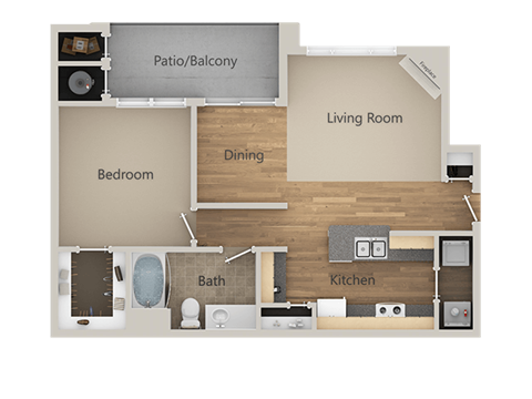 Floor plan for 1 bed, 1 bath, 820 sqft