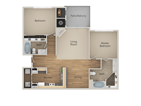 Floor plan for 2 beds, 2 baths, 1085 sqft