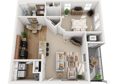 Floor plan for 1 bed, 1 bath, 816 sqft