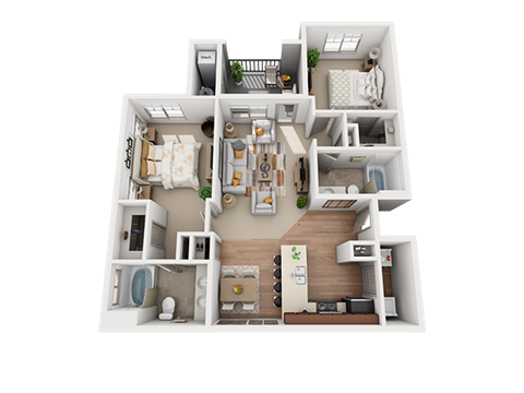 Floor plan for 2 beds, 2 baths, 983 sqft