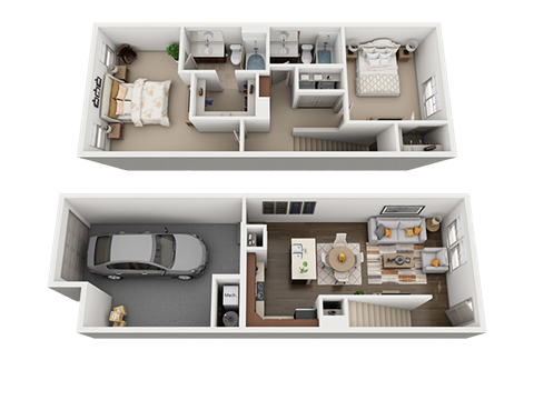 Floor plan for 2 beds, 2 baths, 1091 sqft