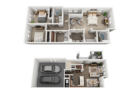 Floor plan for 3 beds, 2 baths, 1412 sqft