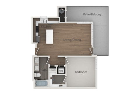 Floor plan for 1 bed, 1 bath, 755 sqft