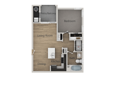 Floor plan for 1 bed, 1 bath, 746 sqft