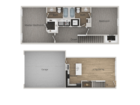 Floor plan for 2 beds, 2 baths, 1182 sqft