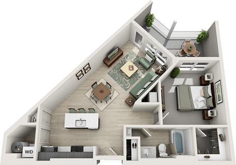 Floor plan for 1 bed, 1 bath, 754 sqft