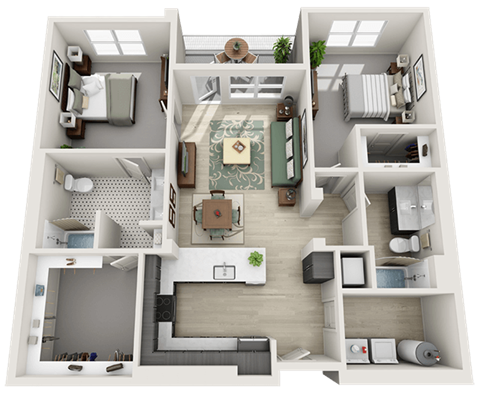Floor plan for 2 beds, 2 baths, 1116 sqft