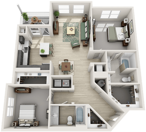 Floor plan for 2 beds, 2 baths, 1252 sqft