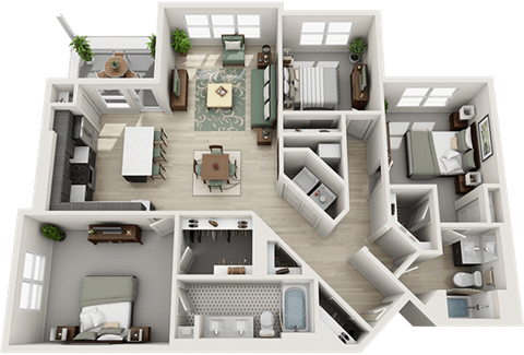 Floor plan for 3 beds, 2 baths, 1447 sqft