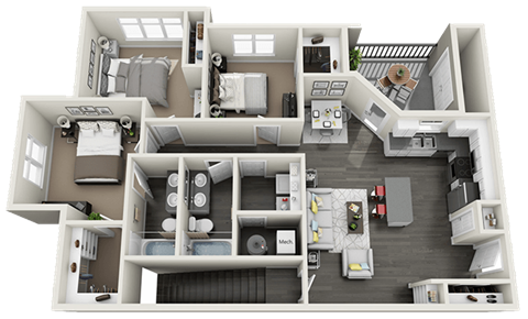 Floor plan for 3 beds, 2 baths, 1190 sqft