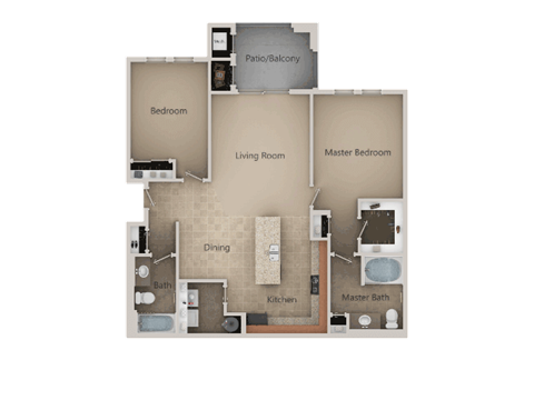 Floor plan for 2 beds, 2 baths, 1226 sqft