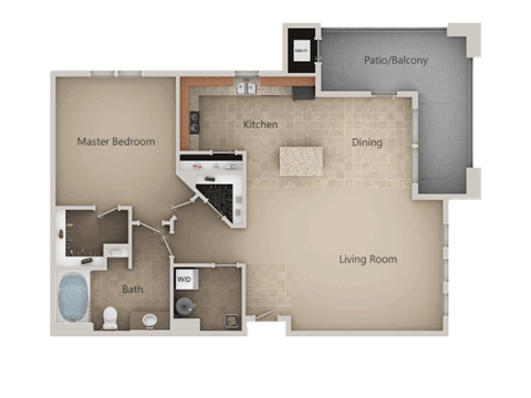 Floor plan for 1 bed, 1 bath, 1018 sqft