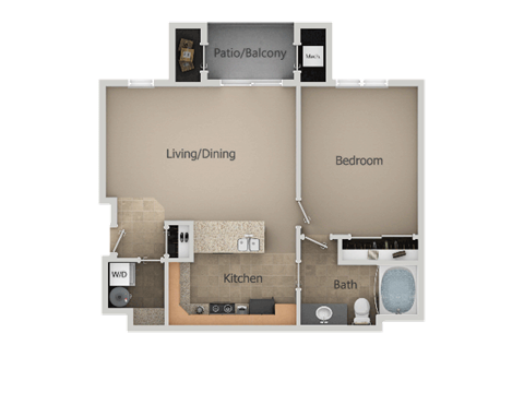 Floor plan for 1 bed, 1 bath, 706 sqft