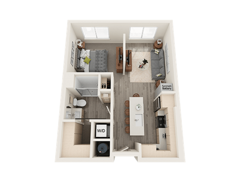 Floor plan for studio, 1 bath, 700 sqft