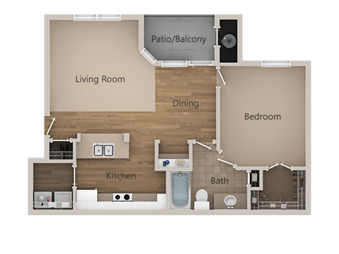 Floor plan for 1 bed, 1 bath, 712 sqft