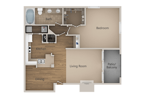 Floor plan for 1 bed, 1 bath, 812 sqft
