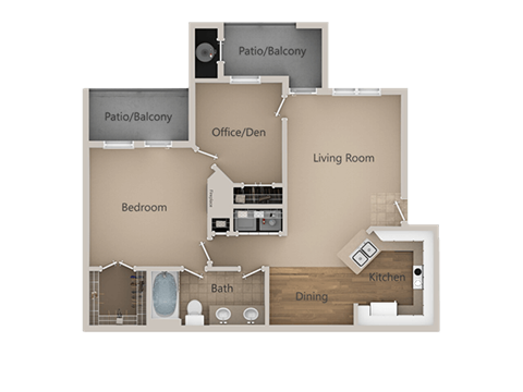 Floor plan for 1 bed, 1 bath, 912 sqft