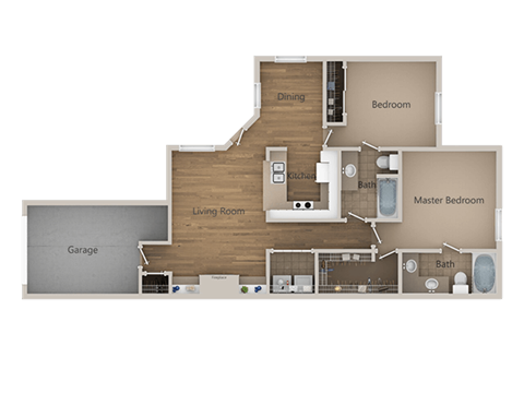 Floor plan for 2 beds, 2 baths, 1187 sqft