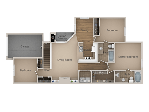 Floor plan for 3 beds, 2 baths, 1431 sqft