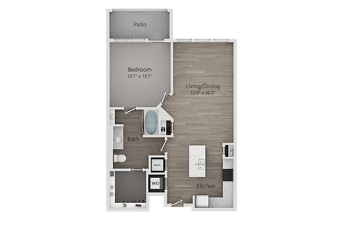 Floor plan for 1 bed, 1 bath, 854 sqft