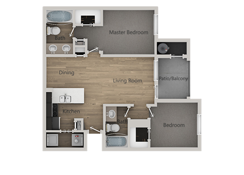 Floor plan for 2 beds, 2 baths, 1062 sqft