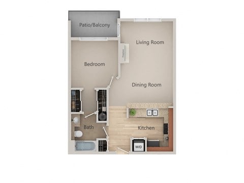 Floor plan for 1 bed, 1 bath, 724 sqft