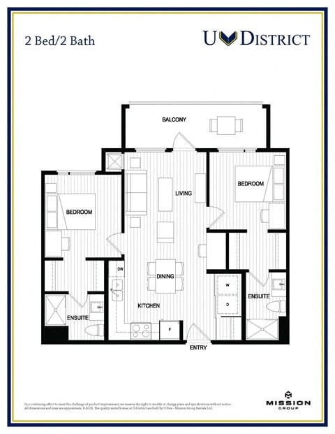 Floor plan for 2 beds, 2 baths, 755 sqft