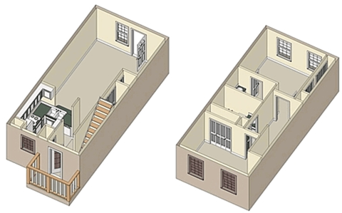 Floor plan for 2 beds, 2 baths, 1217 sqft
