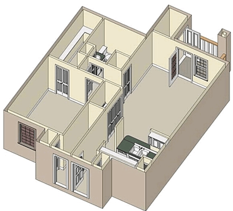 Floor plan for 3 beds, 2 baths, 1403 sqft