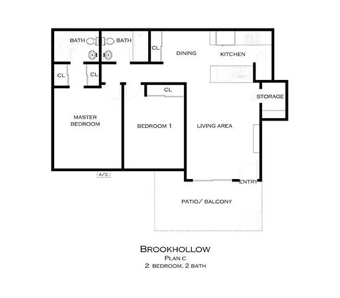 Floor plan for 2 beds, 2 baths, 929 sqft