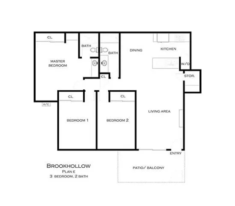 Floor plan for 3 beds, 2 baths, 1117 sqft