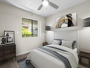 San Pedro apartment for rent - a bedroom with a bed and a ceiling fan at Harbor Terrace Apartments, San Pedro ,California, 90731