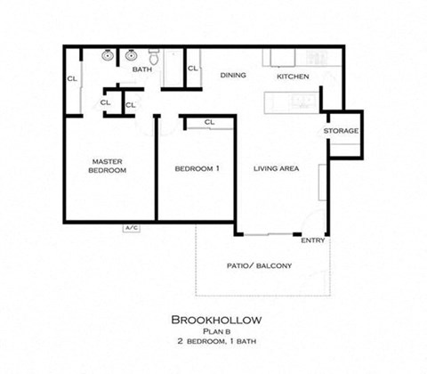 Floor plan for 2 beds, 1 bath, 919 sqft