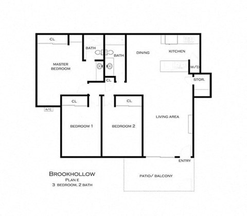 Floor plan for 3 beds, 2 baths, 1117 sqft