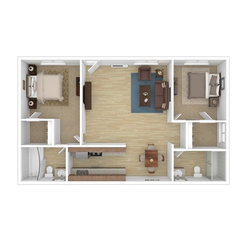 Floor plan for 2 beds, 2 baths, 853 sqft