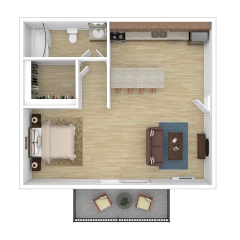 Floor plan for studio, 1 bath, 385 sqft