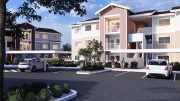 Sanger apartment for rent - a rendering of an apartment complex with cars in a parking lot