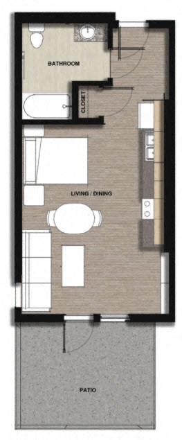 Floor plan for studio, 1 bath, 409 sqft