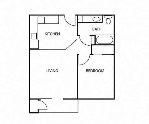 Floor plan for 1 bed, 1 bath, 576 sqft