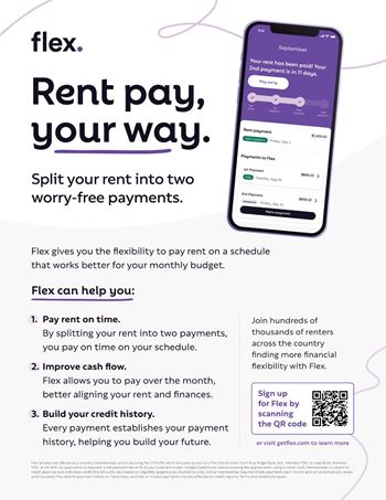 A flyer with a screenshot of a cell phone with the text rent pay your way
