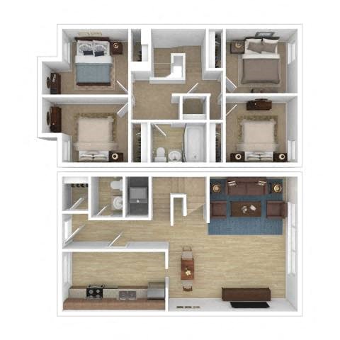 Floor plan for 4 beds, 1.5 baths, 1252 sqft