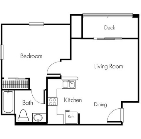 Floor plan for 1 bed, 1 bath, 552 sqft