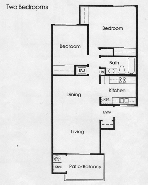 Floor plan for 2 beds, 1 bath