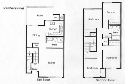 Floor plan for 4 beds, 2 baths