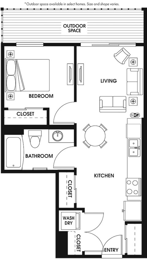 Floor plan for 1 bed, 1 bath, 546 sqft